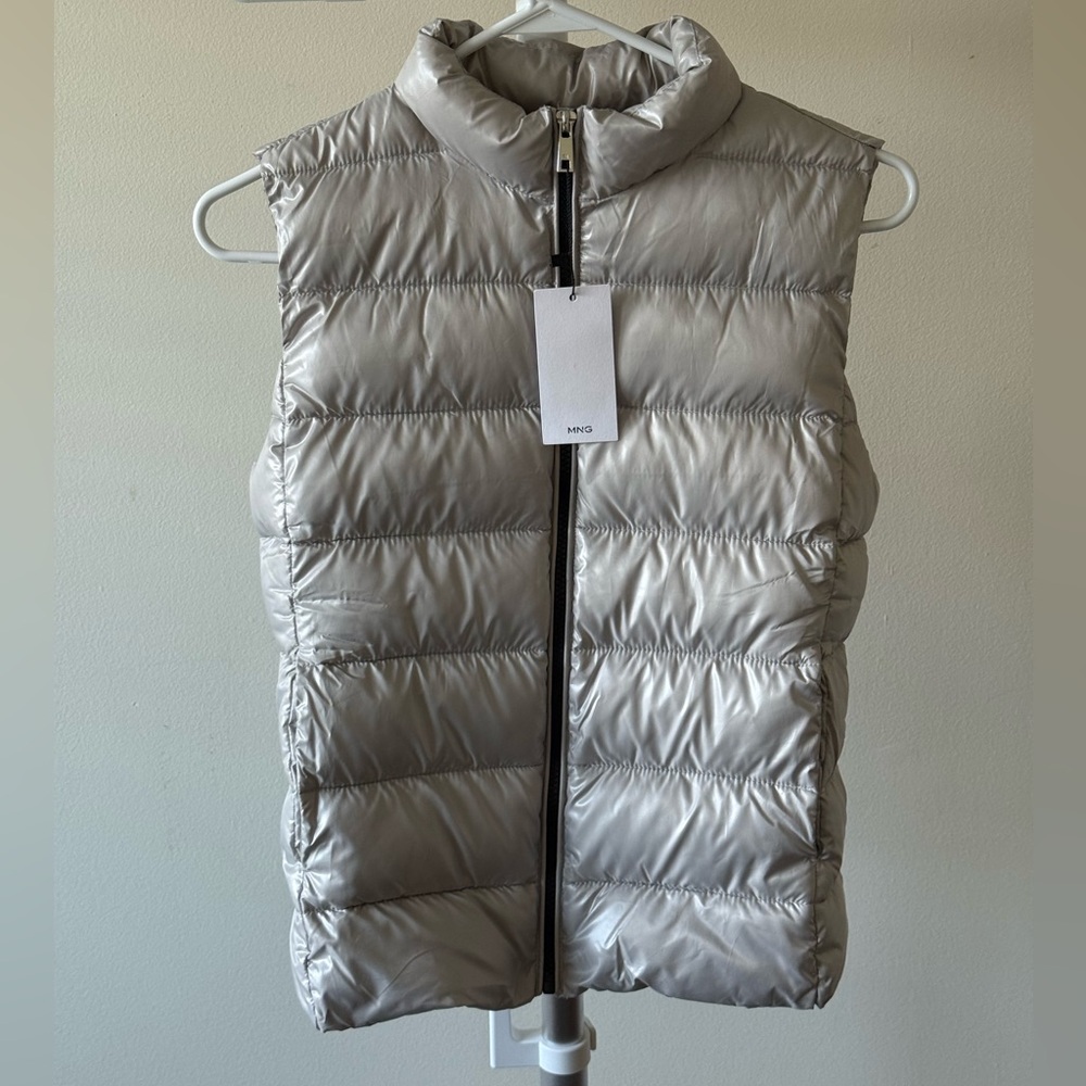 NWT Mango Metallic Silver Puffer Vest
